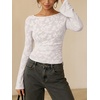 image:imageANRABESS Womens Bell Long Sleeve Crop Tops Floral Mesh Blouse  Boat Neck Slim Fit Shirts Bodycon Outfit Soft Polyester Fabric Going Out Work Trendy Elegant Fall Spring ClothesWhite