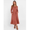 image:imageANRABESS Womens Fall Long Sleeve Midi Dress  Crewneck Swing Flowy A Line Dresses Soft Comfy Rib Knit Casual Everyday Date Nights Wear Minimal Elegant Winter LayeringBurnt Orange