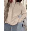 image:imageANRABESS Womens Fall Quarter Zip Collared Pullover Sweaters  Soft Long Sleeve V Neck Shirts Business Casual Loose Fit Knit Tops Winter Warm OutfitsAlmond Solid Color