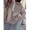 image:imageANRABESS Womens Fall Quarter Zip Collared Pullover Sweaters  Soft Long Sleeve V Neck Shirts Business Casual Loose Fit Knit Tops Winter Warm OutfitsGrey Khaki