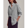 image:imageANRABESS Womens Long Sleeve Button Down Shirts Gingham Blouse  Plaid amp Striped Ruffle Collar CuffsLightweight Soft Business Casual Outfits Work Office Tops 2026 Fall Spring LayeringBlack White Stripe