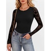 image:imageANRABESS Womens Long Sleeve Shirts Crew Neck Mesh Top  Soft Ribbed Knit T Shirts Slim Fit Sheer Sleeve Date Night Look Sexy Going Out ClothesFall Spring Basic LayeringFloral Black