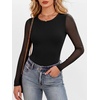 image:imageANRABESS Womens Long Sleeve Shirts Crew Neck Mesh Top  Soft Ribbed Knit T Shirts Slim Fit Sheer Sleeve Date Night Look Sexy Going Out ClothesFall Spring Basic LayeringBlack