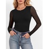 image:imageANRABESS Womens Long Sleeve Shirts Crew Neck Mesh Top  Soft Ribbed Knit T Shirts Slim Fit Sheer Sleeve Date Night Look Sexy Going Out ClothesFall Spring Basic LayeringBlack