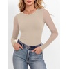image:imageANRABESS Womens Long Sleeve Shirts Crew Neck Mesh Top  Soft Ribbed Knit T Shirts Slim Fit Sheer Sleeve Date Night Look Sexy Going Out ClothesFall Spring Basic LayeringAlmond