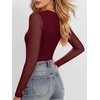 image:imageANRABESS Womens Long Sleeve Shirts Crew Neck Mesh Top  Soft Ribbed Knit T Shirts Slim Fit Sheer Sleeve Date Night Look Sexy Going Out ClothesFall Spring Basic LayeringBurgundy
