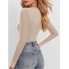image:imageANRABESS Womens Long Sleeve Shirts Crew Neck Mesh Top  Soft Ribbed Knit T Shirts Slim Fit Sheer Sleeve Date Night Look Sexy Going Out ClothesFall Spring Basic LayeringAlmond