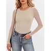 image:imageANRABESS Womens Long Sleeve Shirts Crew Neck Mesh Top  Soft Ribbed Knit T Shirts Slim Fit Sheer Sleeve Date Night Look Sexy Going Out ClothesFall Spring Basic LayeringAlmond