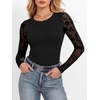 image:imageANRABESS Womens Long Sleeve Shirts Crew Neck Mesh Top  Soft Ribbed Knit T Shirts Slim Fit Sheer Sleeve Date Night Look Sexy Going Out ClothesFall Spring Basic LayeringFloral Black