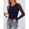 image:imageANRABESS Womens Long Sleeve Shirts Crew Neck Mesh Top  Soft Ribbed Knit T Shirts Slim Fit Sheer Sleeve Date Night Look Sexy Going Out ClothesFall Spring Basic LayeringNavy Blue