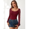image:imageANRABESS Womens Long Sleeve Shirts Lace Scoop Neck Tops  Ribbed Knit Soft Stretchy Fabric Slim Fitted Going Out Layering Tshirts Casual Basic Fall Winter Fashion OutfitsDeep Red