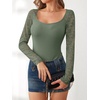 image:imageANRABESS Womens Long Sleeve Shirts Lace Scoop Neck Tops  Ribbed Knit Soft Stretchy Fabric Slim Fitted Going Out Layering Tshirts Casual Basic Fall Winter Fashion OutfitsSage Green