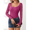 image:imageANRABESS Womens Long Sleeve Shirts Lace Scoop Neck Tops  Ribbed Knit Soft Stretchy Fabric Slim Fitted Going Out Layering Tshirts Casual Basic Fall Winter Fashion OutfitsHot Pink