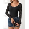 image:imageANRABESS Womens Long Sleeve Shirts Lace Scoop Neck Tops  Ribbed Knit Soft Stretchy Fabric Slim Fitted Going Out Layering Tshirts Casual Basic Fall Winter Fashion OutfitsBlack