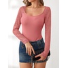 image:imageANRABESS Womens Long Sleeve Shirts Lace Scoop Neck Tops  Ribbed Knit Soft Stretchy Fabric Slim Fitted Going Out Layering Tshirts Casual Basic Fall Winter Fashion OutfitsCoral Pink