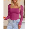 image:imageANRABESS Womens Long Sleeve Shirts Lace Scoop Neck Tops  Ribbed Knit Soft Stretchy Fabric Slim Fitted Going Out Layering Tshirts Casual Basic Fall Winter Fashion OutfitsHot Pink