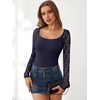 image:imageANRABESS Womens Long Sleeve Shirts Lace Scoop Neck Tops  Ribbed Knit Soft Stretchy Fabric Slim Fitted Going Out Layering Tshirts Casual Basic Fall Winter Fashion OutfitsNavy Blue