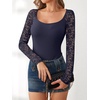 image:imageANRABESS Womens Long Sleeve Shirts Lace Scoop Neck Tops  Ribbed Knit Soft Stretchy Fabric Slim Fitted Going Out Layering Tshirts Casual Basic Fall Winter Fashion OutfitsNavy Blue