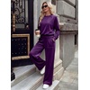 image:imageANRABESS Womens Lounge Sets 2 Piece Velour Sweatsuit Tracksuit  Matching Travel Outfits for Women Velvet Crewneck Pullover Top and Wide Leg Pants Cozy Fall Winter Loungewear SweatSuitsPurple