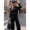 image:imageANRABESS Womens Lounge Sets 2 Piece Velour Sweatsuit Tracksuit  Matching Travel Outfits for Women Velvet Crewneck Pullover Top and Wide Leg Pants Cozy Fall Winter Loungewear SweatSuitsBlack