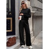 image:imageANRABESS Womens Lounge Sets 2 Piece Velour Sweatsuit Tracksuit  Matching Travel Outfits for Women Velvet Crewneck Pullover Top and Wide Leg Pants Cozy Fall Winter Loungewear SweatSuitsBlack
