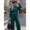 image:imageANRABESS Womens Lounge Sets 2 Piece Velour Sweatsuit Tracksuit  Matching Travel Outfits for Women Velvet Crewneck Pullover Top and Wide Leg Pants Cozy Fall Winter Loungewear SweatSuitsDeep Teal