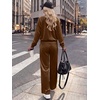 image:imageANRABESS Womens Lounge Sets 2 Piece Velour Sweatsuit Tracksuit  Matching Travel Outfits for Women Velvet Crewneck Pullover Top and Wide Leg Pants Cozy Fall Winter Loungewear SweatSuitsBrown