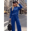 image:imageANRABESS Womens Lounge Sets 2 Piece Velour Sweatsuit Tracksuit  Matching Travel Outfits for Women Velvet Crewneck Pullover Top and Wide Leg Pants Cozy Fall Winter Loungewear SweatSuitsNavy Blue