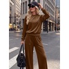 image:imageANRABESS Womens Lounge Sets 2 Piece Velour Sweatsuit Tracksuit  Matching Travel Outfits for Women Velvet Crewneck Pullover Top and Wide Leg Pants Cozy Fall Winter Loungewear SweatSuitsBrown