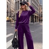 image:imageANRABESS Womens Lounge Sets 2 Piece Velour Sweatsuit Tracksuit  Matching Travel Outfits for Women Velvet Crewneck Pullover Top and Wide Leg Pants Cozy Fall Winter Loungewear SweatSuitsPurple