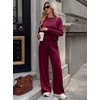 image:imageANRABESS Womens Lounge Sets 2 Piece Velour Sweatsuit Tracksuit  Matching Travel Outfits for Women Velvet Crewneck Pullover Top and Wide Leg Pants Cozy Fall Winter Loungewear SweatSuitsWine Red