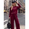 image:imageANRABESS Womens Lounge Sets 2 Piece Velour Sweatsuit Tracksuit  Matching Travel Outfits for Women Velvet Crewneck Pullover Top and Wide Leg Pants Cozy Fall Winter Loungewear SweatSuitsWine Red