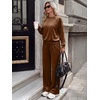image:imageANRABESS Womens Lounge Sets 2 Piece Velour Sweatsuit Tracksuit  Matching Travel Outfits for Women Velvet Crewneck Pullover Top and Wide Leg Pants Cozy Fall Winter Loungewear SweatSuitsBrown