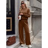 image:imageANRABESS Womens Lounge Sets 2 Piece Velour Sweatsuit Tracksuit  Matching Travel Outfits for Women Velvet Crewneck Pullover Top and Wide Leg Pants Cozy Fall Winter Loungewear SweatSuitsBrown