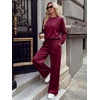 image:imageANRABESS Womens Lounge Sets 2 Piece Velour Sweatsuit Tracksuit  Matching Travel Outfits for Women Velvet Crewneck Pullover Top and Wide Leg Pants Cozy Fall Winter Loungewear SweatSuitsWine Red