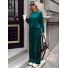 image:imageANRABESS Womens Lounge Sets 2 Piece Velour Sweatsuit Tracksuit  Matching Travel Outfits for Women Velvet Crewneck Pullover Top and Wide Leg Pants Cozy Fall Winter Loungewear SweatSuitsDeep Teal