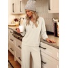 image:imageANRABESS Womens Lounge Sets 2026 Fall Winter 2 Piece Outfits Sweatsuits  Comfy Waffle Knit Loungewear Long Sleeve Henley Top amp Wide Leg Pants with PocketsCozy Soft Daily WearApricot