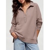 image:imageANRABESS Womens Oversized Button Up Henley Sweatshirts  Collared V Neck Long Sleeve ShirtCozy Side Slit Fleece Pullover Top Casual 2026 Fall Fashion OutfitsWork Travel ClothesMocha