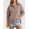 image:imageANRABESS Womens Oversized Button Up Henley Sweatshirts  Collared V Neck Long Sleeve ShirtCozy Side Slit Fleece Pullover Top Casual 2026 Fall Fashion OutfitsWork Travel ClothesMocha