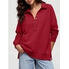 image:imageANRABESS Womens Oversized Button Up Henley Sweatshirts  Collared V Neck Long Sleeve ShirtCozy Side Slit Fleece Pullover Top Casual 2026 Fall Fashion OutfitsWork Travel ClothesRed