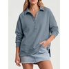 image:imageANRABESS Womens Oversized Button Up Henley Sweatshirts  Collared V Neck Long Sleeve ShirtCozy Side Slit Fleece Pullover Top Casual 2026 Fall Fashion OutfitsWork Travel ClothesGrey Blue
