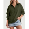 image:imageANRABESS Womens Oversized Button Up Henley Sweatshirts  Collared V Neck Long Sleeve ShirtCozy Side Slit Fleece Pullover Top Casual 2026 Fall Fashion OutfitsWork Travel ClothesArmy Green