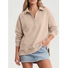 image:imageANRABESS Womens Oversized Button Up Henley Sweatshirts  Collared V Neck Long Sleeve ShirtCozy Side Slit Fleece Pullover Top Casual 2026 Fall Fashion OutfitsWork Travel ClothesParchment