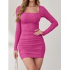 image:imageANRABESS Womens Ribbed Knit Long Sleeve Mini Dresses  Comfy Stretch Bodycon Basic Square Neck Slim Fit Party Cocktail Club Night Out Short Dress Fall Winter ClothesHot Pink