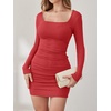 image:imageANRABESS Womens Ribbed Knit Long Sleeve Mini Dresses  Comfy Stretch Bodycon Basic Square Neck Slim Fit Party Cocktail Club Night Out Short Dress Fall Winter ClothesRed
