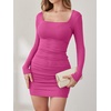 image:imageANRABESS Womens Ribbed Knit Long Sleeve Mini Dresses  Comfy Stretch Bodycon Basic Square Neck Slim Fit Party Cocktail Club Night Out Short Dress Fall Winter ClothesHot Pink