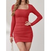 image:imageANRABESS Womens Ribbed Knit Long Sleeve Mini Dresses  Comfy Stretch Bodycon Basic Square Neck Slim Fit Party Cocktail Club Night Out Short Dress Fall Winter ClothesRed