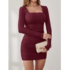 image:imageANRABESS Womens Ribbed Knit Long Sleeve Mini Dresses  Comfy Stretch Bodycon Basic Square Neck Slim Fit Party Cocktail Club Night Out Short Dress Fall Winter ClothesWine Red