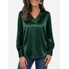 image:imageANRABESS Womens Satin V Neck Blouse Long Sleeve Shirts  Business Casual Outfits Silky Soft Work Office Professional Tops Dressy Elegant Cute Foraml Fall Spring ClothesDark Green