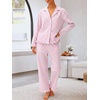 image:imageANRABESS Womens Striped amp Gingham Pajama Sets  Long Sleeve Button Shirts amp Wide Leg Pants with Pockets Soft Comfy Plaid Ruffle Hem Sleepwear 2 Piece Lounge Outfits Pj SetPink White Stripe